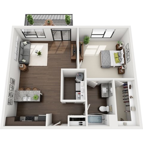Floor plan for 1 bed, 1 bath, 921 sqft